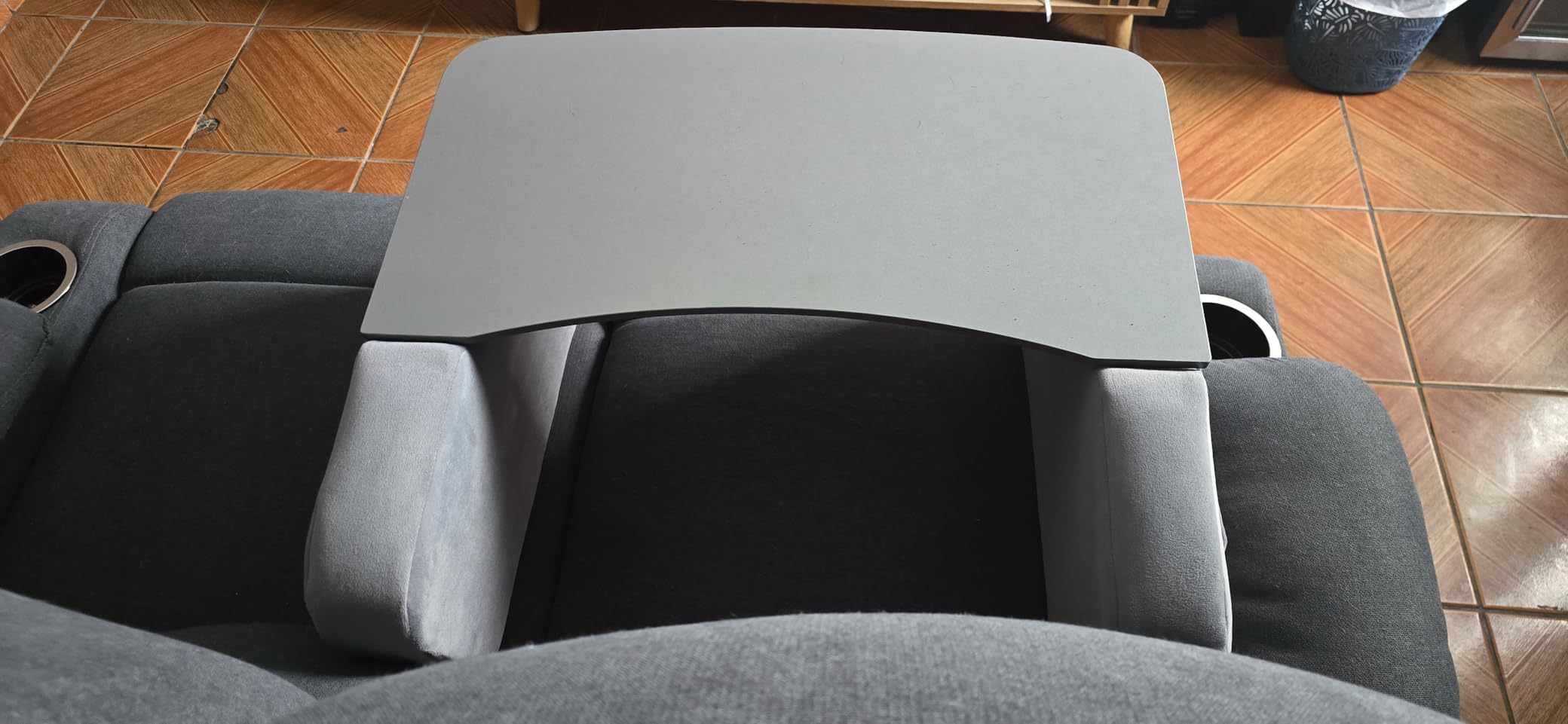 Reading Pillow for Gaming with Ergonomic Arm Rests, Wooden Lap Desk for Laptop, Support Pillow with Side Pockets for Reading, Writing, Working, Gaming on Bed, Couch or Floor (Gray, Large) customer photo 1