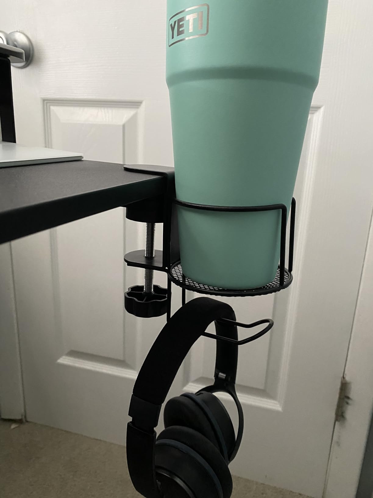 2-in-1 Desk Cup Holder, Anti-Spill Table Water Bottle Holder, Clamp On Table Stainless Steel Drinking Holder customer photo 2