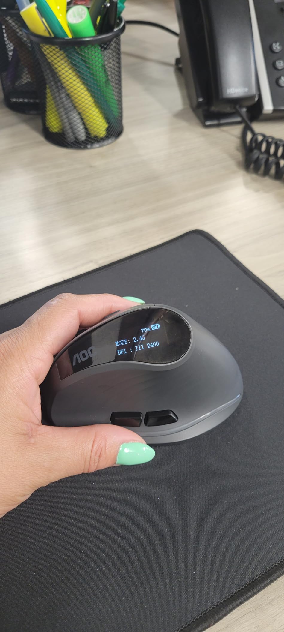 AOC 2.4GHz Ergonomic Mouse, Wireless Bluetooth Vertical Mouse for Work, 4800 DPI Optical Tracking, 5 Adjustable DPI, Quiet Clicks, RGB Light, Compatible with Computer, Laptop, PC, Mac, Desktop - Gray customer photo 2