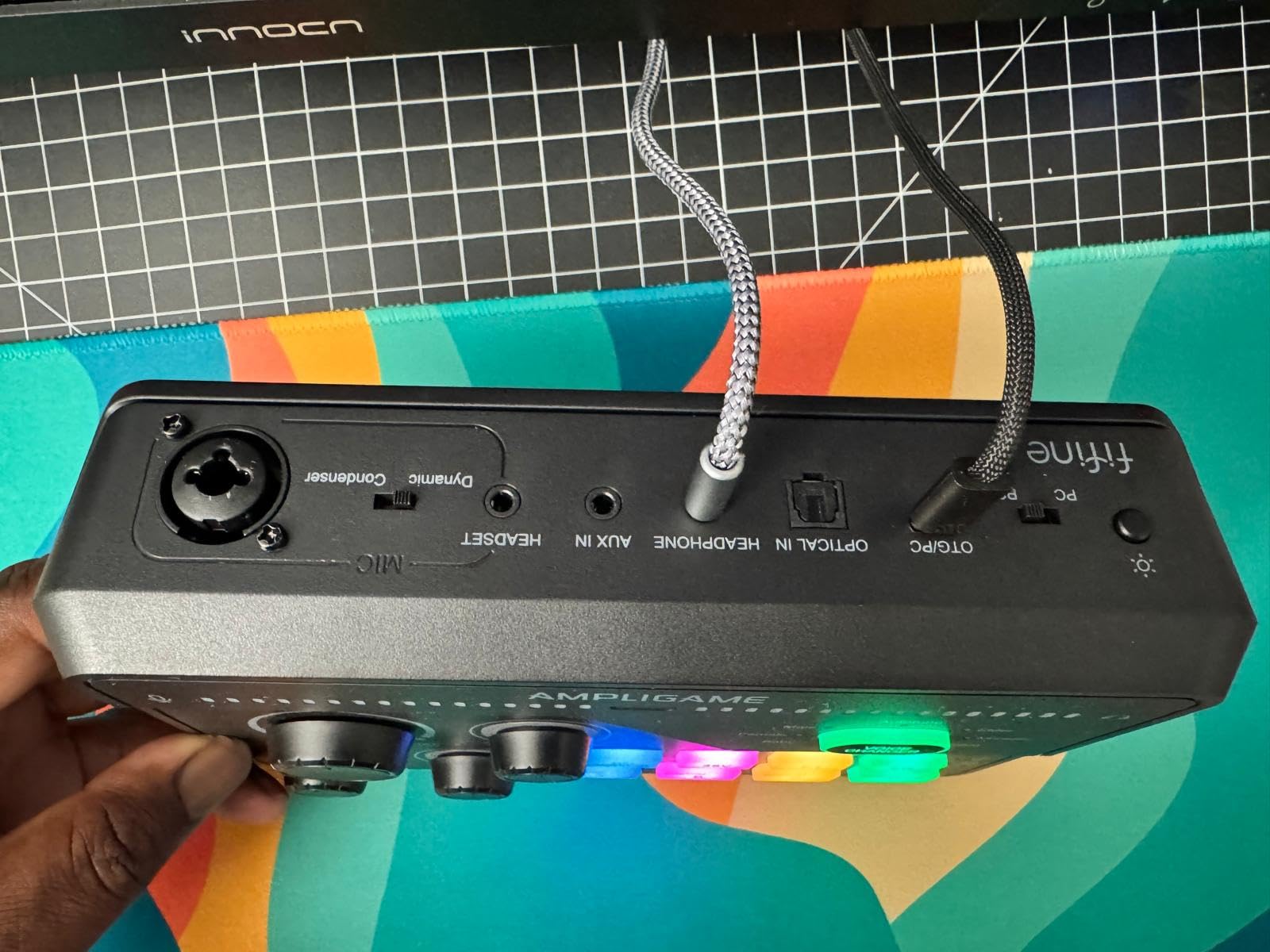 FIFINE Streaming Audio Mixer with XLR Mic Interface & 7.1 Surround Sound, Gaming RGB Mixer for PC/PS4 with Individual Volume Knob, 3 EQ Mode, 48V Phantom Power,Voice Changer-AmpliGame SC8P customer photo 1