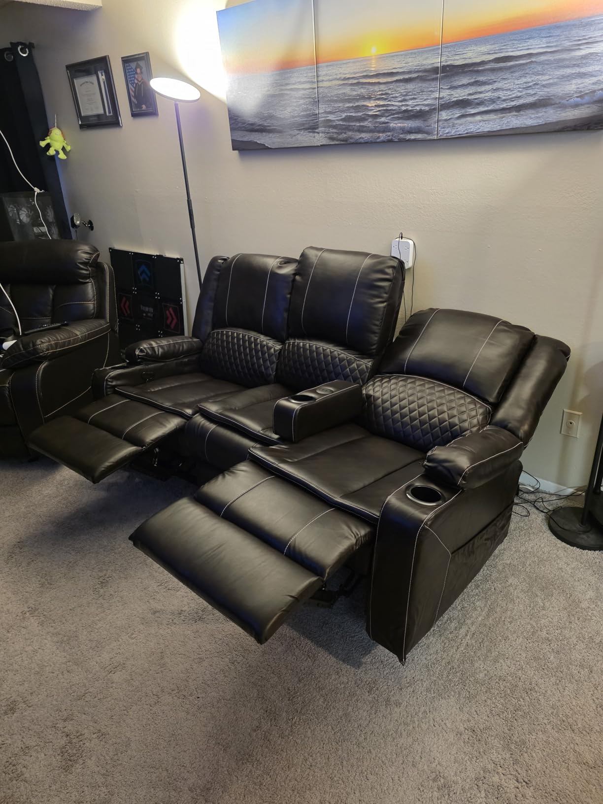 Loveseat Recliner Sofa, Power Reclining Loveseat Sofa RV Couch with Removable Armrest and Remote Control, Wall Hugger Home Theater Seating with 2-Tier Cushions, Storage & USB Ports, Grey customer photo 1
