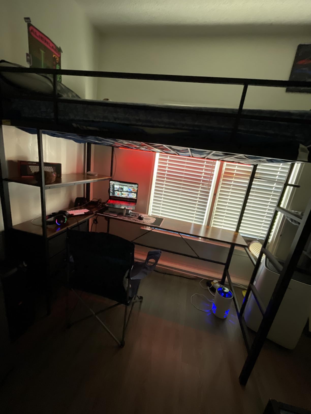 DICTAC Full Loft Bed with U-Shaped Desk,7 Storage Drawers and Charging Station,Metal Full Size Loft Bed with Led Lights and 2-Tier Storage Shelves,loft full Bed with Safety Guardrail and Ladders,Black customer photo 2