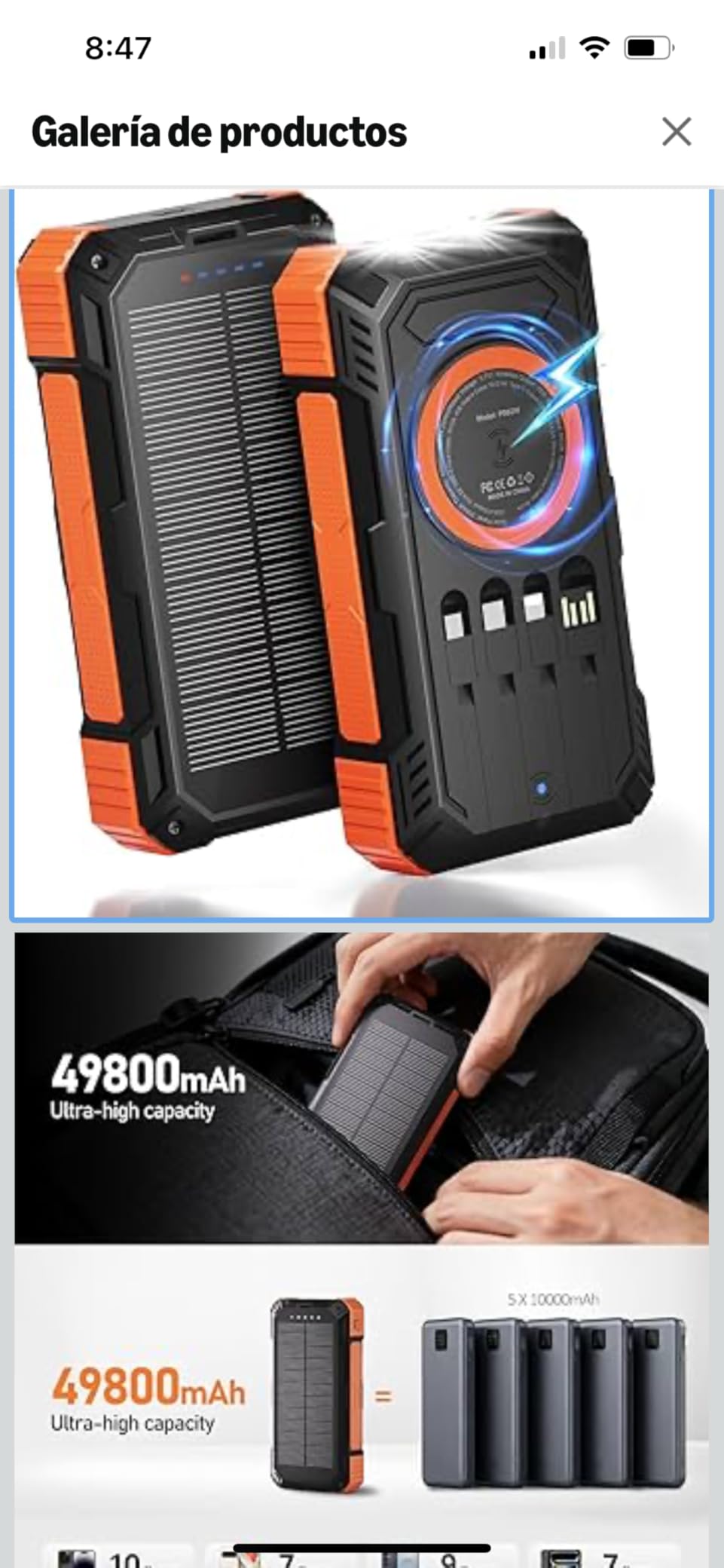 ERRBBIC Solar Charger Power Bank 49800mAh, 22.5W Portable Charger, 15W Wireless Charging, Solar Panel Charger, Built-in Four Cable, with USB C for Cell Phones, with Dual Flashlight for Camping customer photo 1