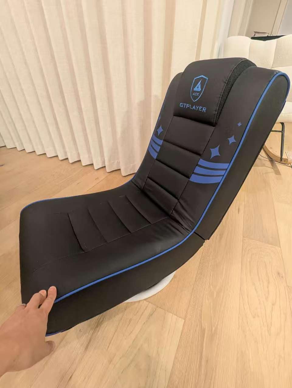 GTPLAYER Floor Gaming Chair Foldable Swivel Floor Chairs for Kids Boys Comfy Video Game Seat with 360° Multipurpose for Gamers, Bedroom or Game Room(Black-Blue) customer photo 1