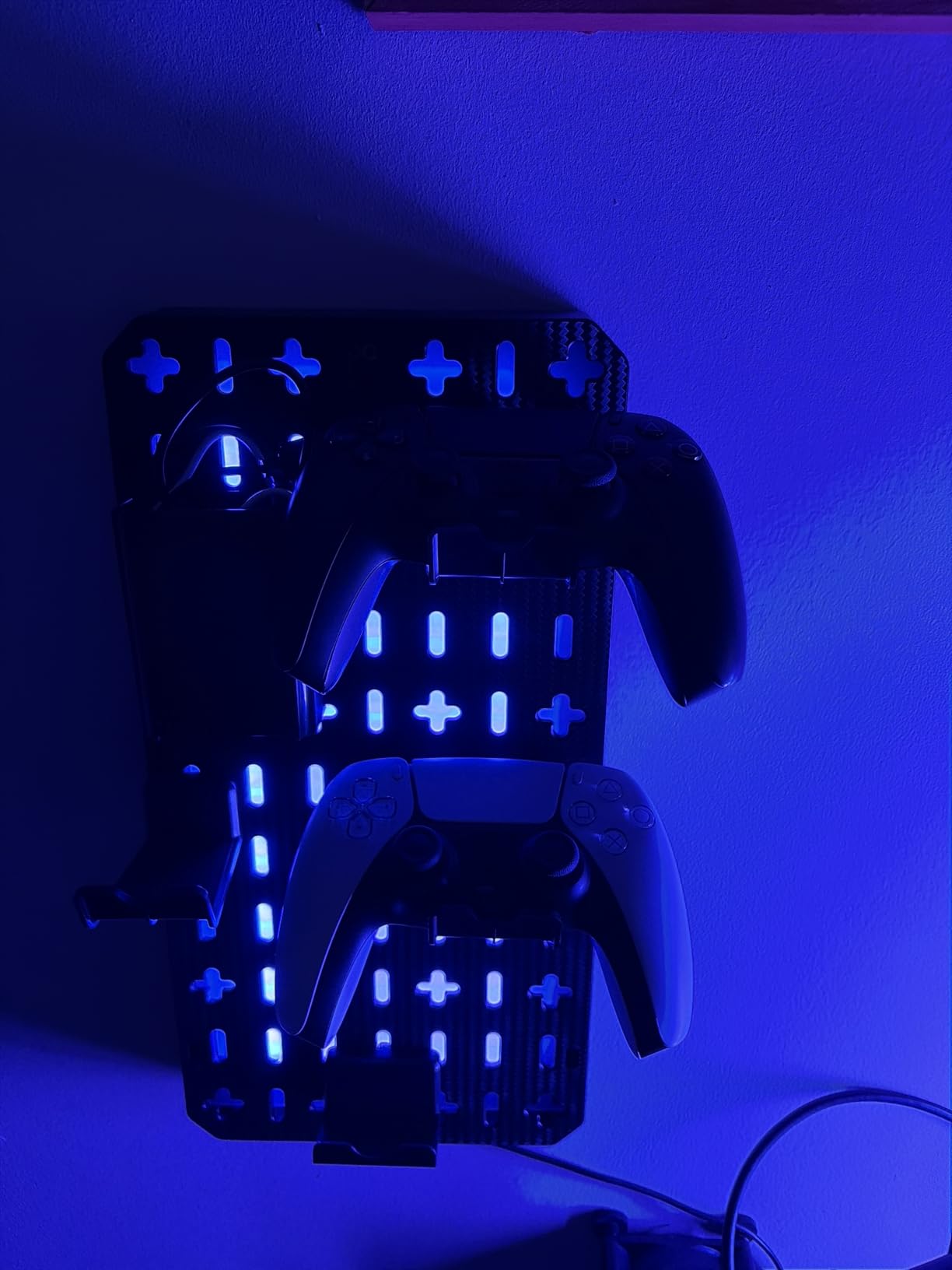 KDD 6 in 1 RGB Gaming Desk Accessories - No Drill Desk Organizer with Phone Stand/Storage Box/Headset & Controller Holder/Hooks, Freestanding Gaming Pegboard for Office & Home Desktop Decor Organizer customer photo 1