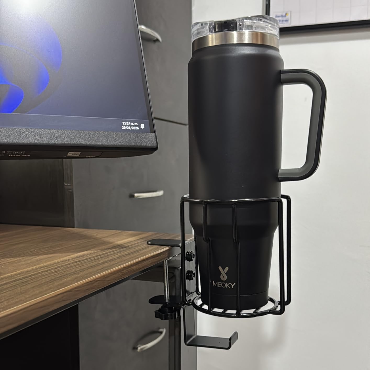 Large Desk Cup Holder, 2-in-1 Clip On Cup Holder with Headphone Hook, Heavy-Duty Metal Drink Holder customer photo 1