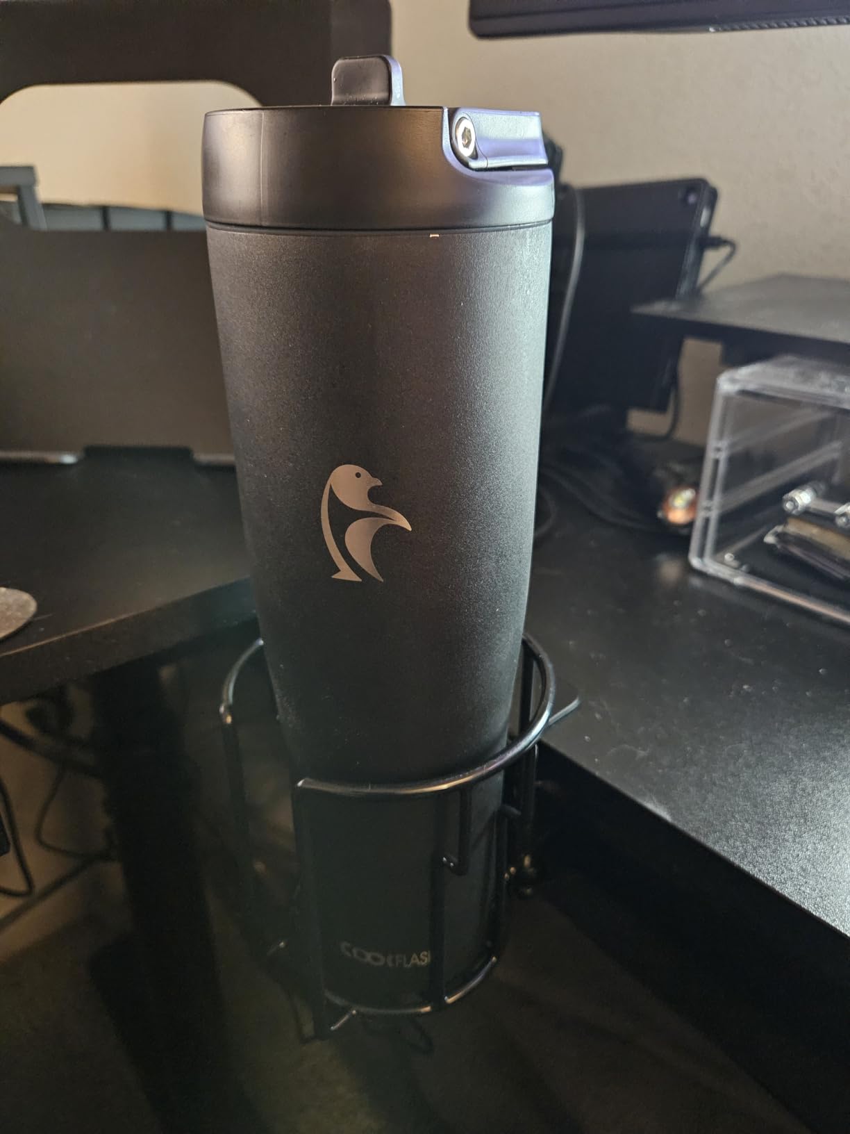 Large Desk Cup Holder, 2-in-1 Clip On Cup Holder with Headphone Hook, Heavy-Duty Metal Drink Holder customer photo 2