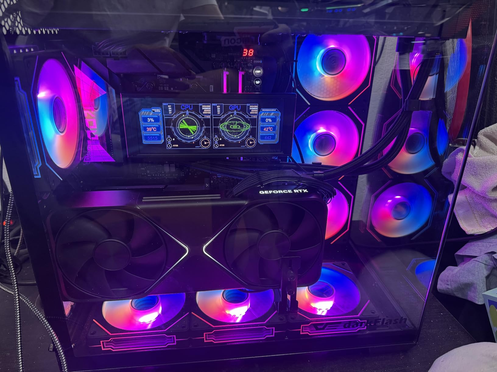 darkFlash C280 E-ATX Full-Tower PC Gaming Case, 7xARGB Fans Included, 270 Tempered Glass, Reverse Connection Motherboard Compatible, Supports RTX 5090 up to 420mm, 360mm Radiator Support, Black customer photo 1