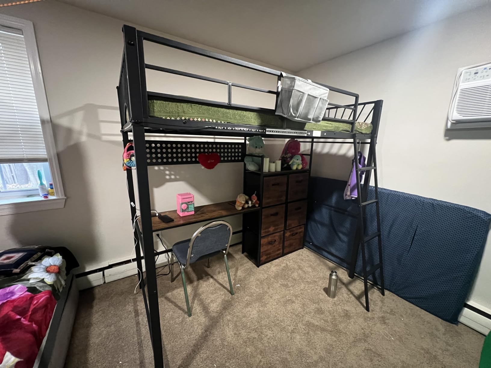 Twin Metal Loft Bed with Desk, 6 Storage Cabinet, LED Light Bunk Bed Frame Twin Size with Charging Station, No Box Spring Needed, Extra Wide Stair Treads&Safety Ladder, Hanging Rod&Guardrail customer photo 2