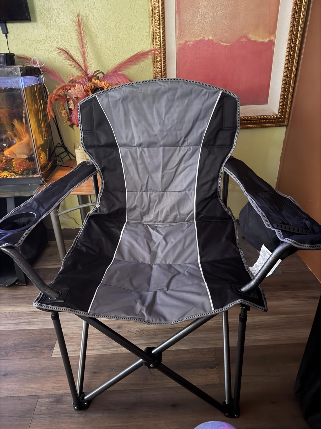 2 Pack Padded Oversized Camping Chairs for Adults,Heavy Duty Support 400 Lbs,Folding Portable Lawn Chair w/Cup Holder,Cooler Bag,Side Pocket,Perfect for Outdoor Picnic,Hiking(Black) customer photo 1