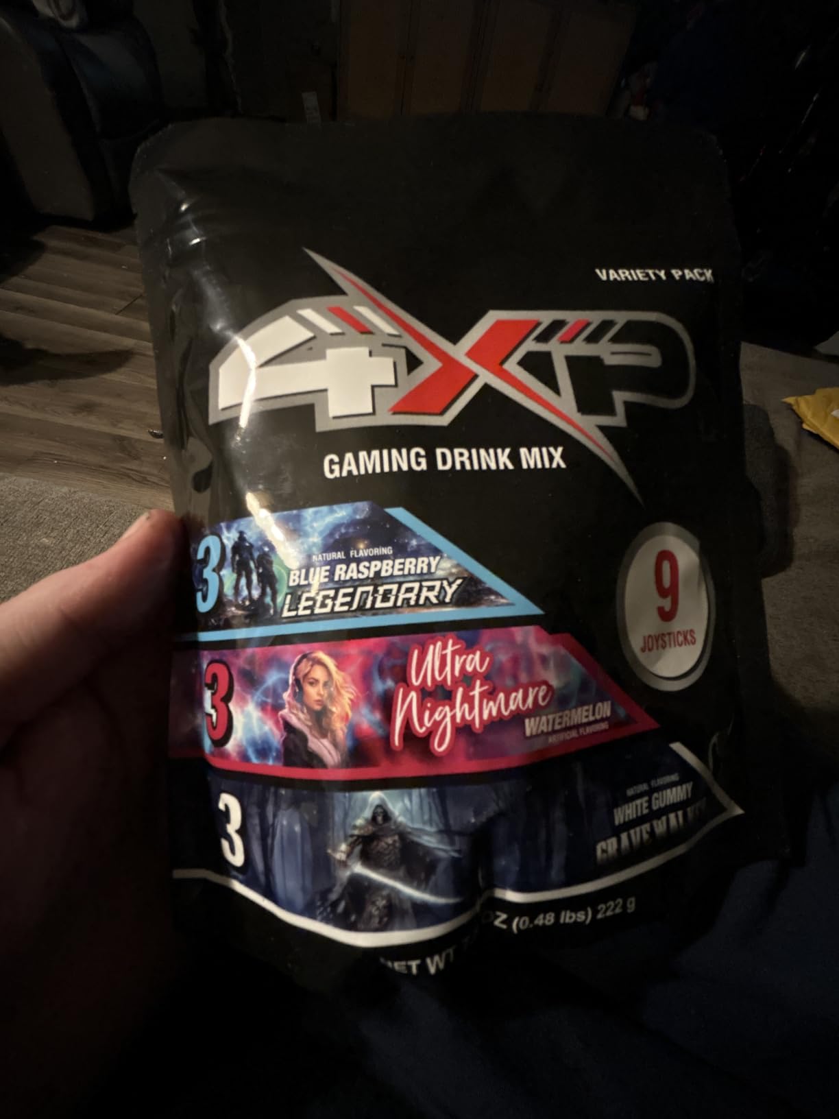 4XP Joystick Variety Pack | Nine Single-Serve Gaming Energy Drink Sticks with Blue Raspberry, Watermelon & White Gummy Flavors | Low Caffeine Nootropic Formula with B Vitamins & Lower Sugar for Gamers - 9 Joysticks customer photo 1