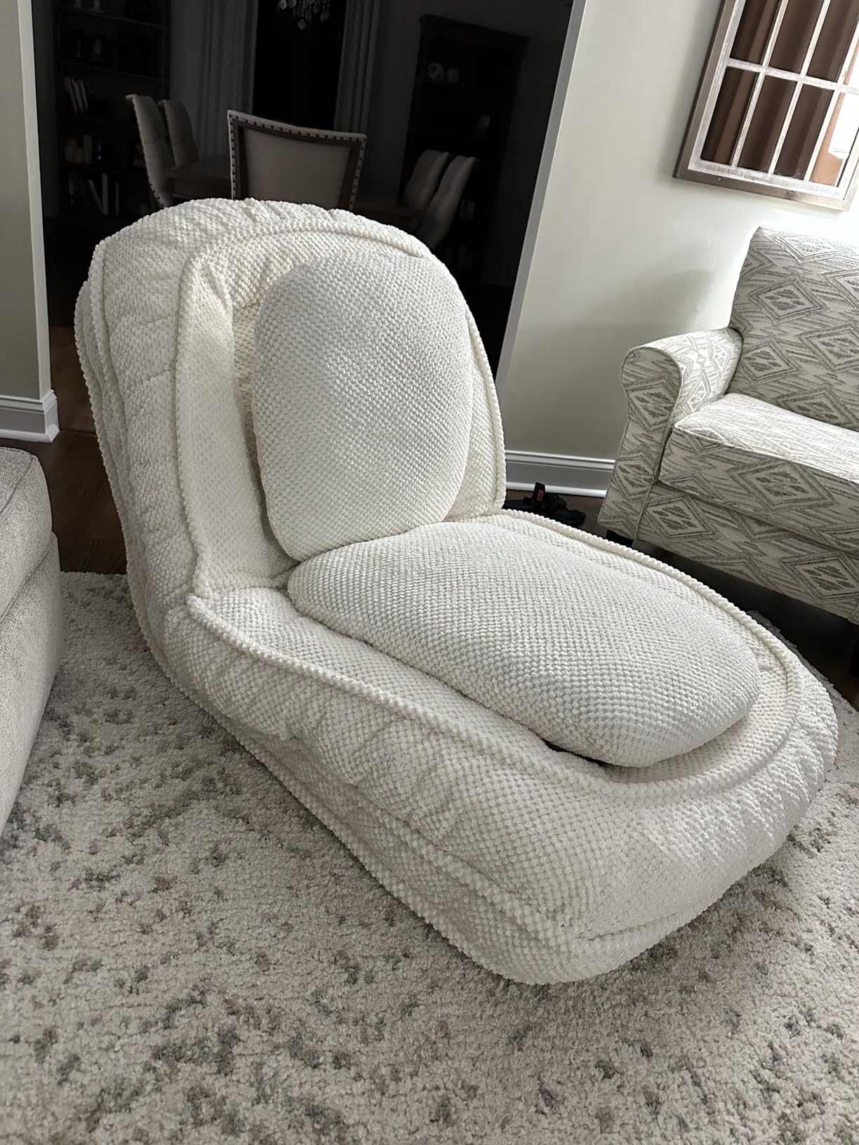 Floor Chair with Back Support, Human Dog Bed with 5 Adjustable Position, Convertible Lazy Floor Lounger, Comfy Gaming Chair, Plush Folding Sofa Bed for Adult, Living Room, Bedroom, Cream Beige customer photo 1