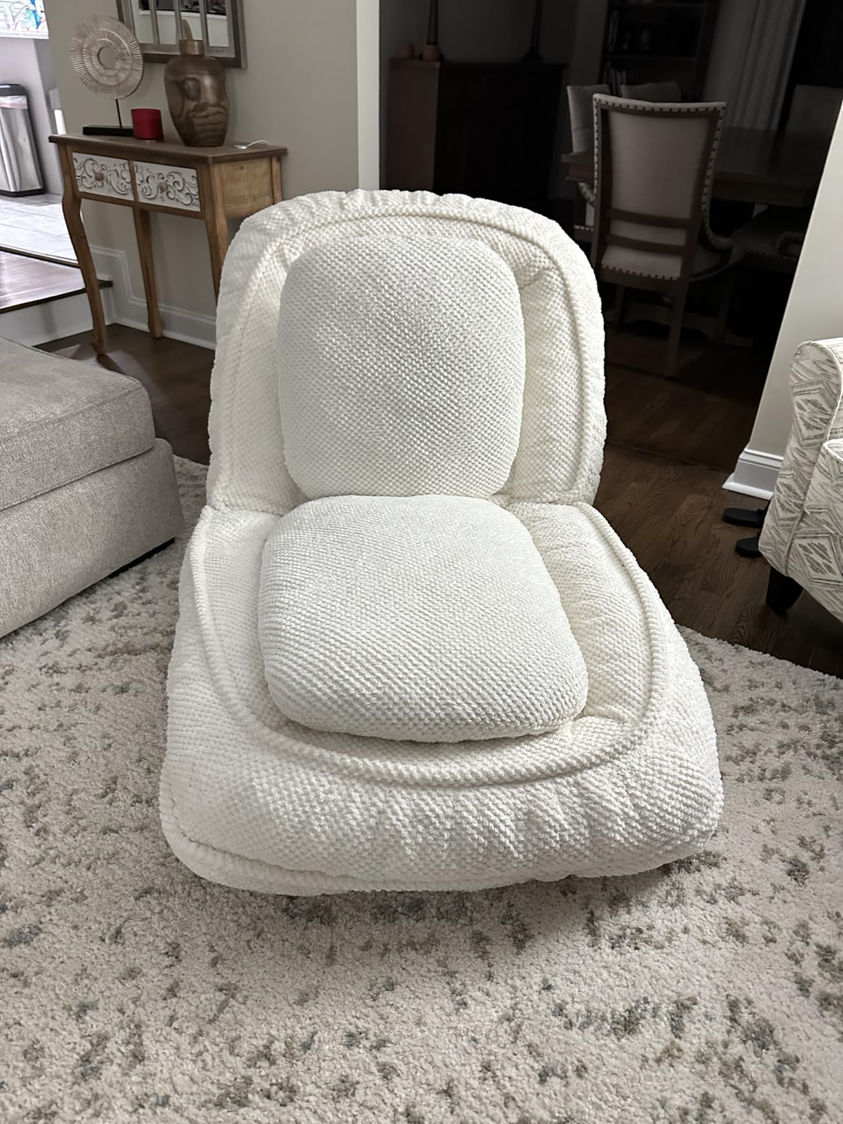 Floor Chair with Back Support, Human Dog Bed with 5 Adjustable Position, Convertible Lazy Floor Lounger, Comfy Gaming Chair, Plush Folding Sofa Bed for Adult, Living Room, Bedroom, Cream Beige customer photo 2