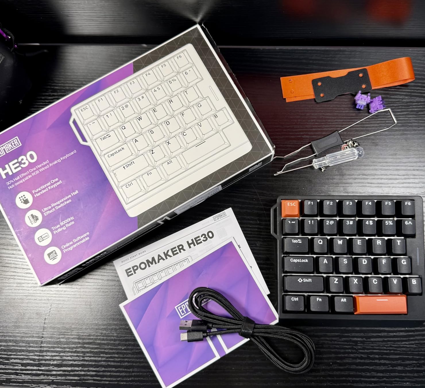 EPOMAKER HE30 One-Handed Hall Effect Keyboard, 8K Polling & 0.125ms, SOCD & Snap Key, Adjustable Trigger, PBT Keycap, RGB, Custom Software, Wired Gaming Keyboard for PC/Gamer (White Purple) customer photo 2