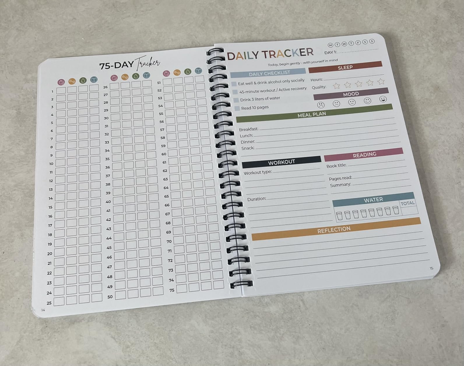 HAMIEW 75 Soft Challenge Journal - A5 Spiral 75-Day Habit Tracker Planner, 108-Page Full-Color Daily Logs, Weekly Reviews, Meal Water Workout Reading Tracker customer photo 2