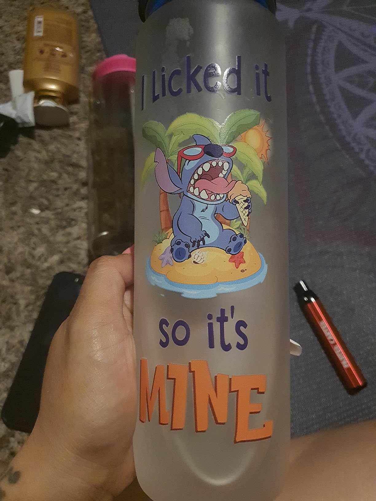 Funny Gamer Cat Water Bottle with Time Marker - 32oz Motivational Sports Bottle - Can't Hear You I'm Gaming and Eating Ramen customer photo 1