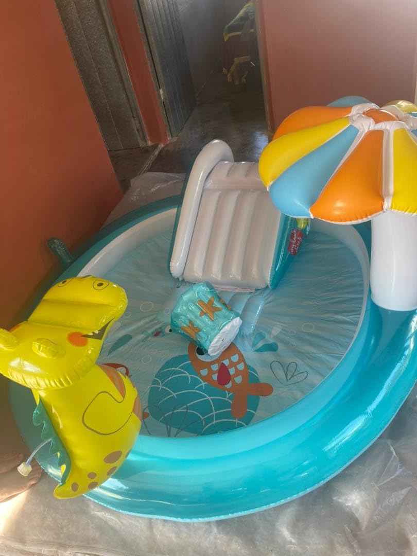 Intex 57453EP 9.75 Foot x 6.3 Foot x 53 Inch Multicolor Rainbow Slide Kids Inflatable Pool with Water Slide and Ring Toss for Children Ages 2 and Up customer photo 1