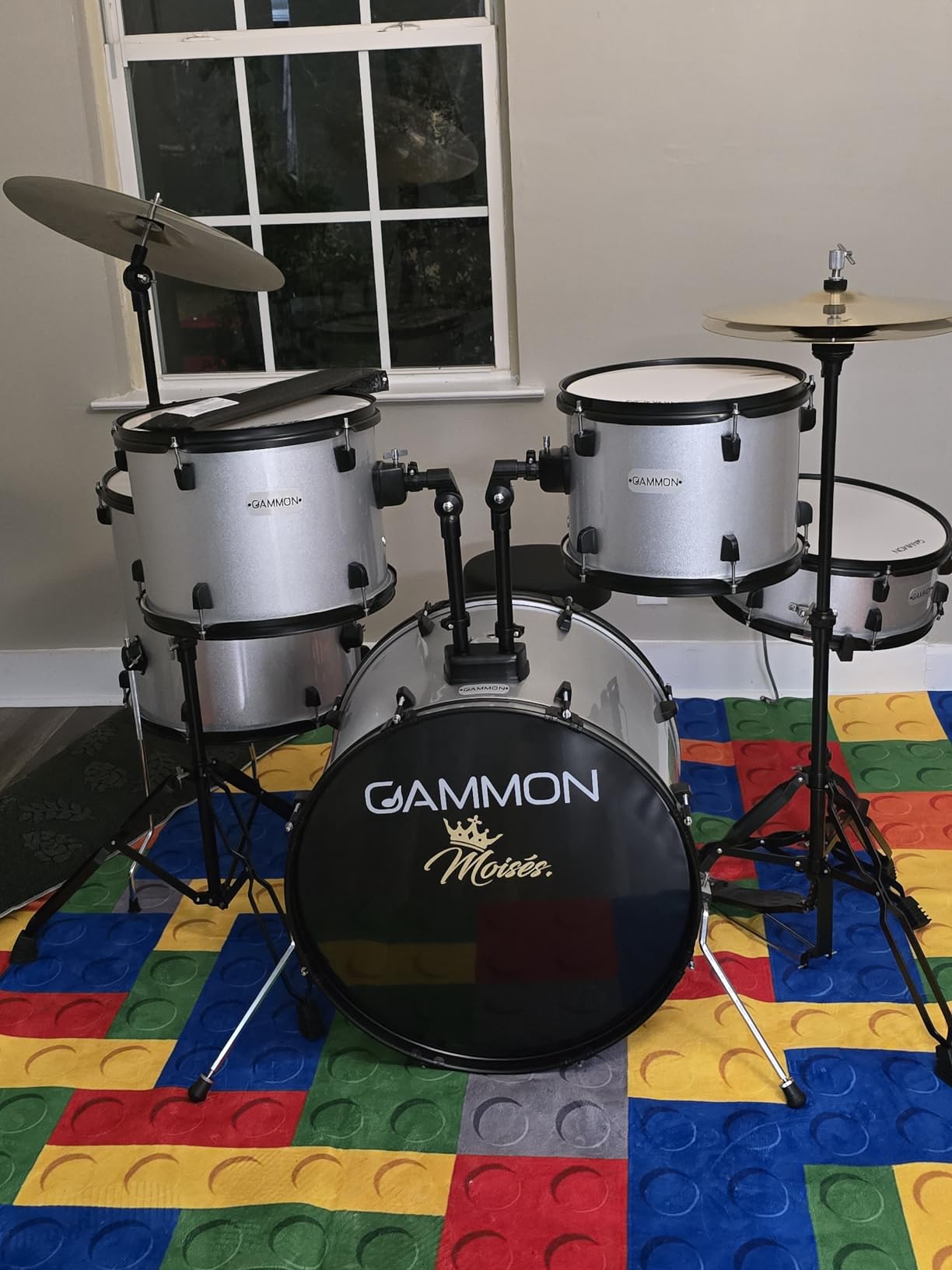 Gammon Percussion Full Size Complete Adult 5-Piece Drum Set with Cymbals, Stands, Stool, and Sticks - Blue customer photo 1