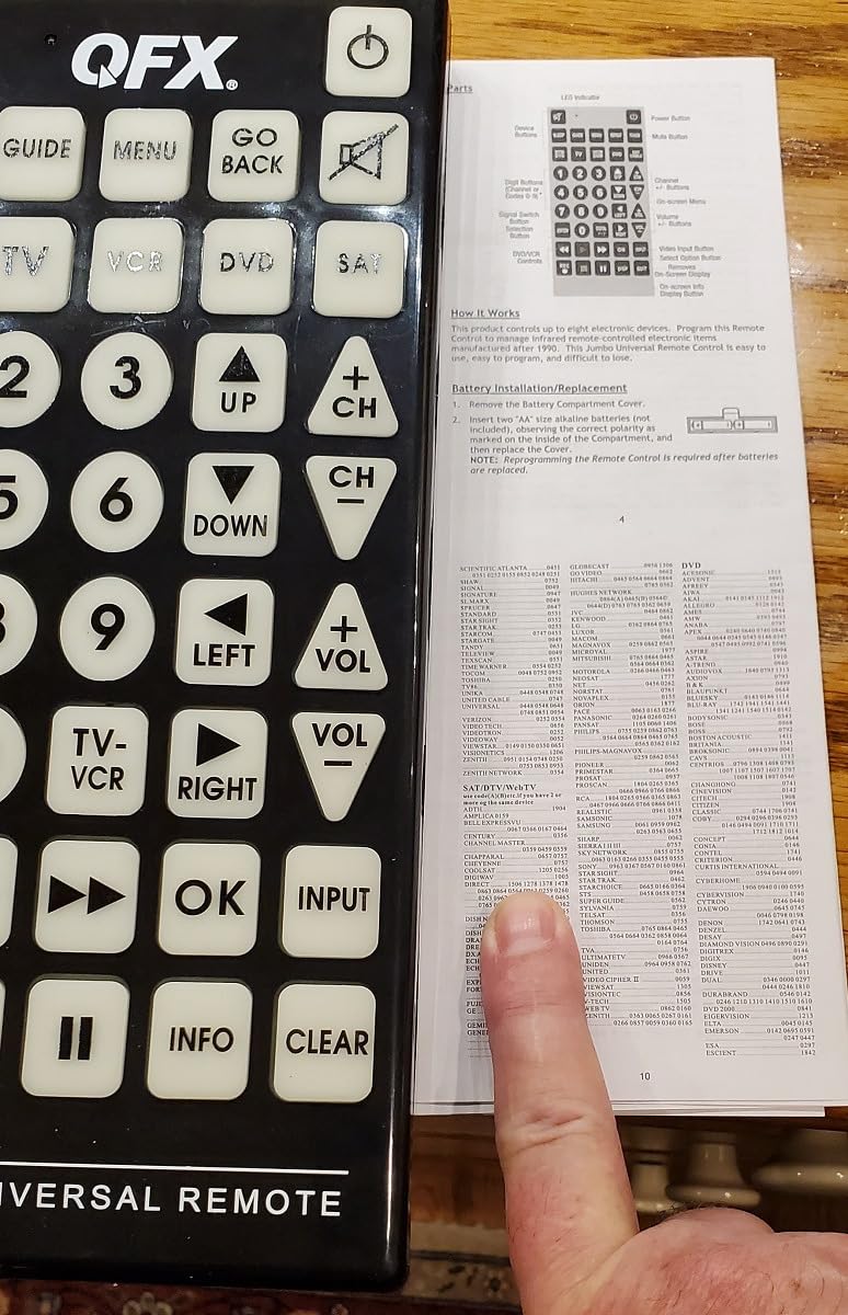 QFX REM-115 8 in 1 Large Jumbo Universal Remote Control for RCA, Sony, Philips, Samsung, GE, Zenith, Panasonic, Sharp, Toshiba, Daewoo, Hitachi, Sanyo, LG, JVC, Mitsubishi, Emerson, Magnavox customer photo 2