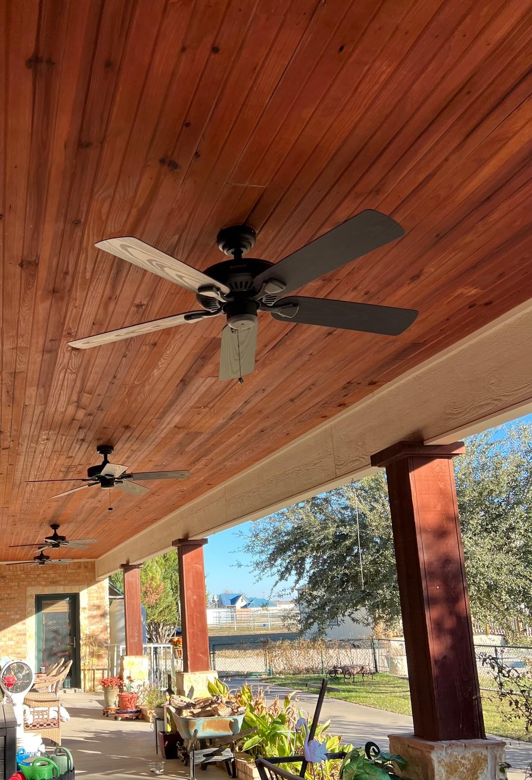 Honeywell Ceiling Fans Belmar 52 Inch Ceiling Fan Without Light, Outdoor Ceiling Fan with Pull Chain, Tri-Mount Traditional 5 Blade Design, ETL Wet Rated, Bronze customer photo 1