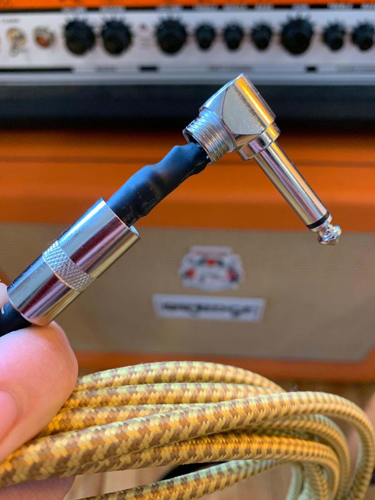 GLS Audio Instrument Cable - Amp Cord for Bass & Electric Guitar - Straight to Right Angle 1/4 Inch - Brown/Yellow Braided Tweed, 20ft customer photo 1