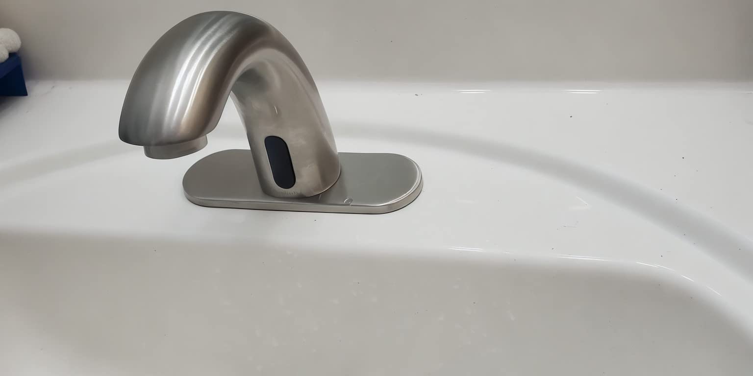 Touchless Bathroom Sink Faucet - Automatic Motion Sensor Restroom Toilet Faucet - Battery Operated for Commercial Lavatory, Brushed Nickel customer photo 2