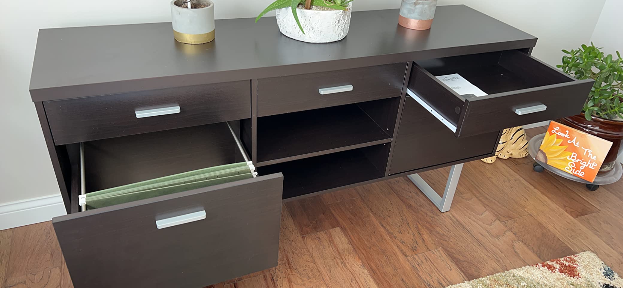 Coaster Home Furnishings - Lawtey - Wood - 5-Drawer Credenza with 2 File Drawers, 3 Top Drawers, Adjustable Shelf, Open Shelved Compartmen and U-Shaped Legs - Home Office - Cappuccino - 801522 customer photo 1