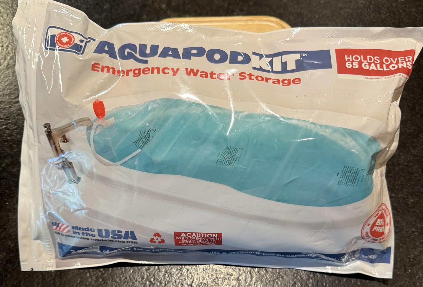 AquaPodKit Made in USA - Emergency Bathtub Water Storage Bladder 65-100 Gallon Capacity - BPA Free Food Grade Materials - Hurricane Disaster Preparedness Supply - Family Survival Supply (Bag) customer photo 1