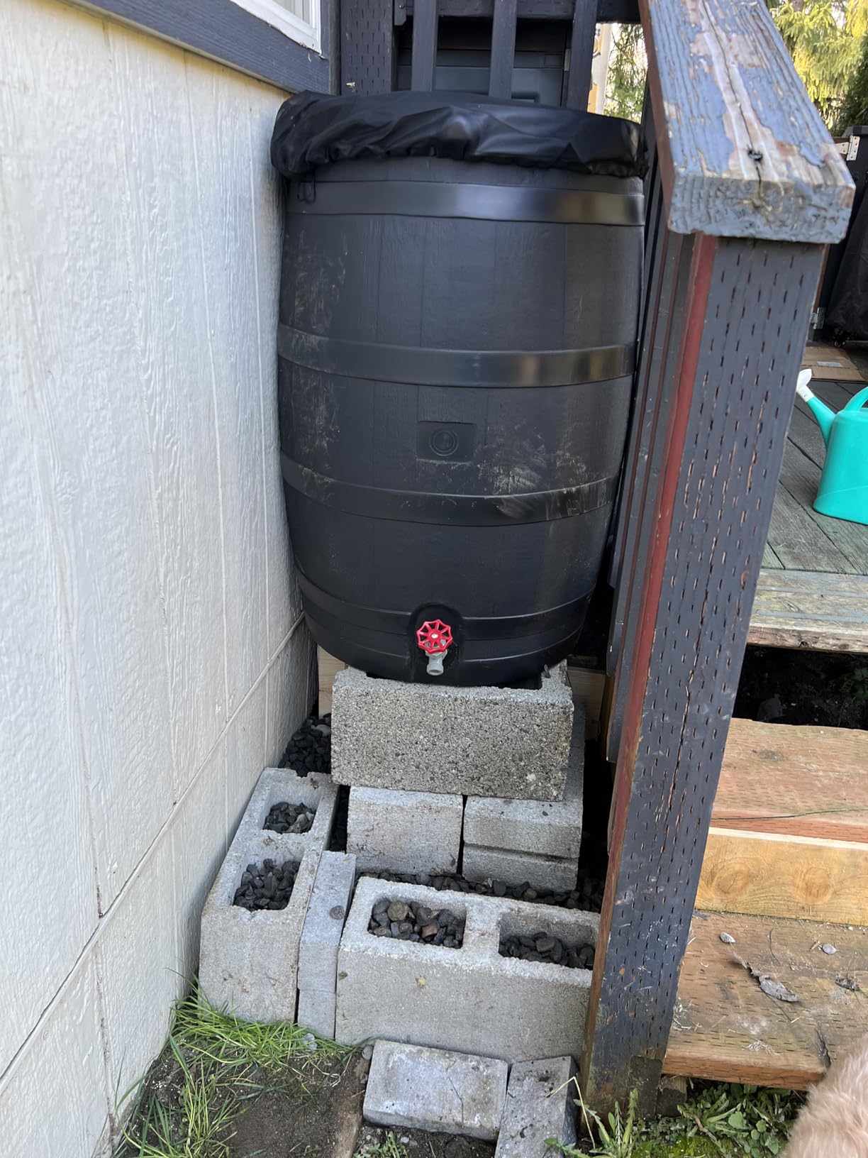 RTS Home Accents 50-Gallon ECO Rain Barrel Made with 100% Recycled Plastic, Flat Back Rain Water Collection Barrel, Black customer photo 2