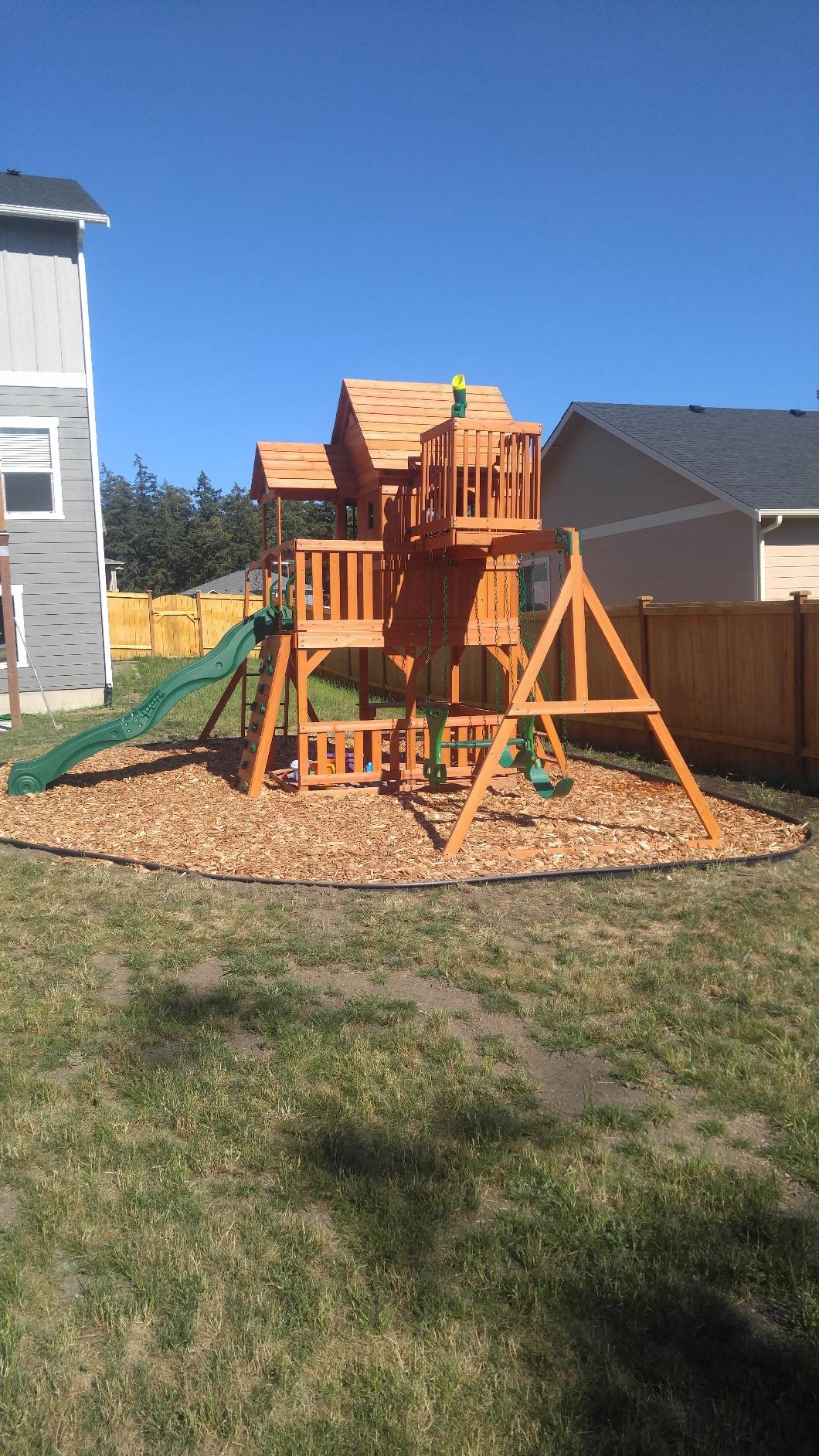 Backyard Discovery Skyfort II Cedar Wood Swing Set with Wave Slide, Raised Clubhouse, Crow's Nest, Monkey Bars, Balcony, Belt Swings, Trapeze, Rock Wall, Picnic Table, Sandbox, Ladder, Outdoor Playset customer photo 2