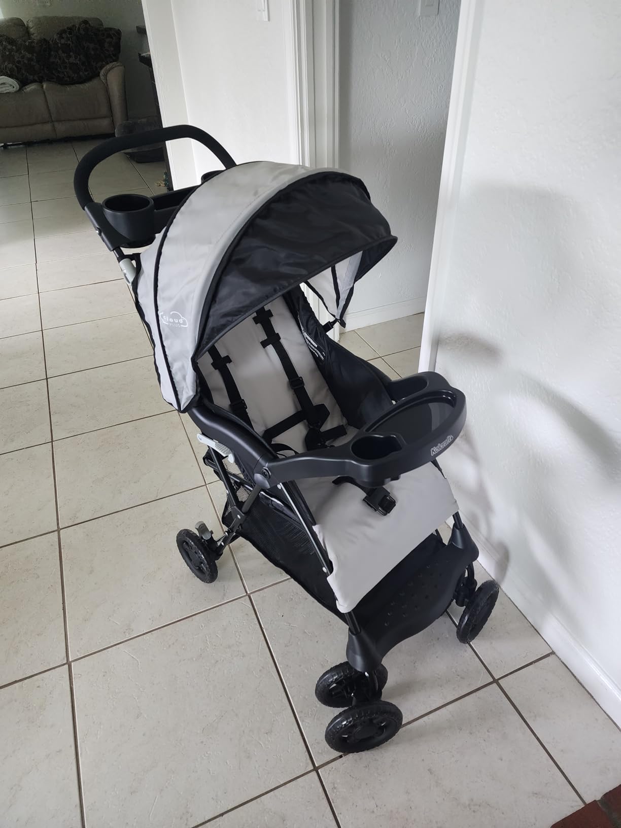 Kolcraft Cloud Plus Lightweight Umbrella Stroller for Toddlers with Reclining Seat, Large Storage Basket, Canopy, Infant & Parent Trays, Compact Fold for Summer Travel, Durable Frame, Slate Gray customer photo 2