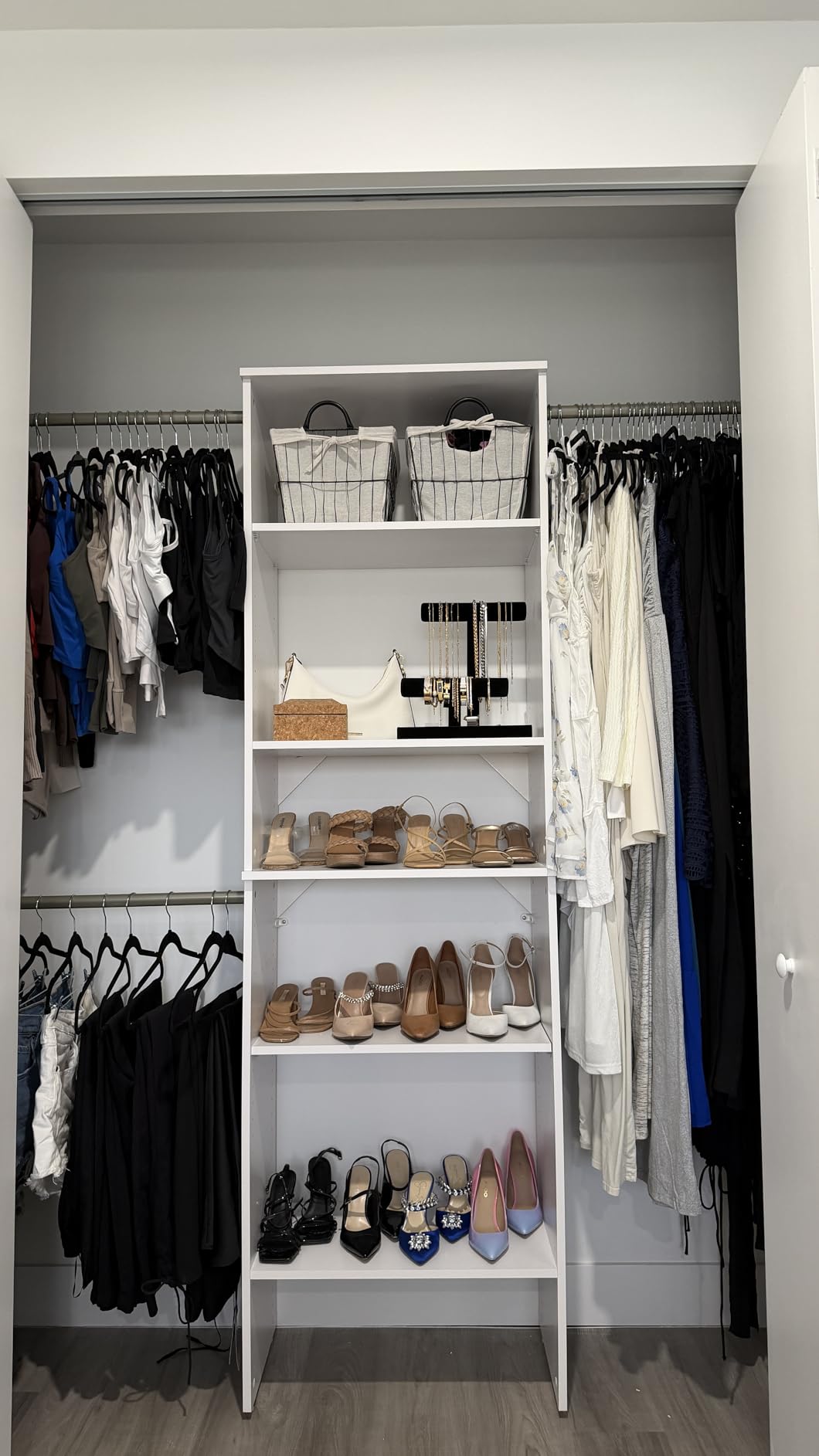 ClosetMaid SuiteSymphony Wood Closet Organizer System, 25-Inch Starter Kit with Tower and 3 Hang Rods and Shelving customer photo 1