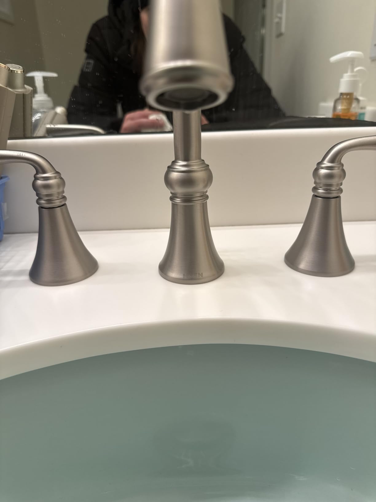 Moen Wetherly Spot Resist Brushed Nickel Two-Handle Centerset Bathroom Faucet with Drain Assembly customer photo 1