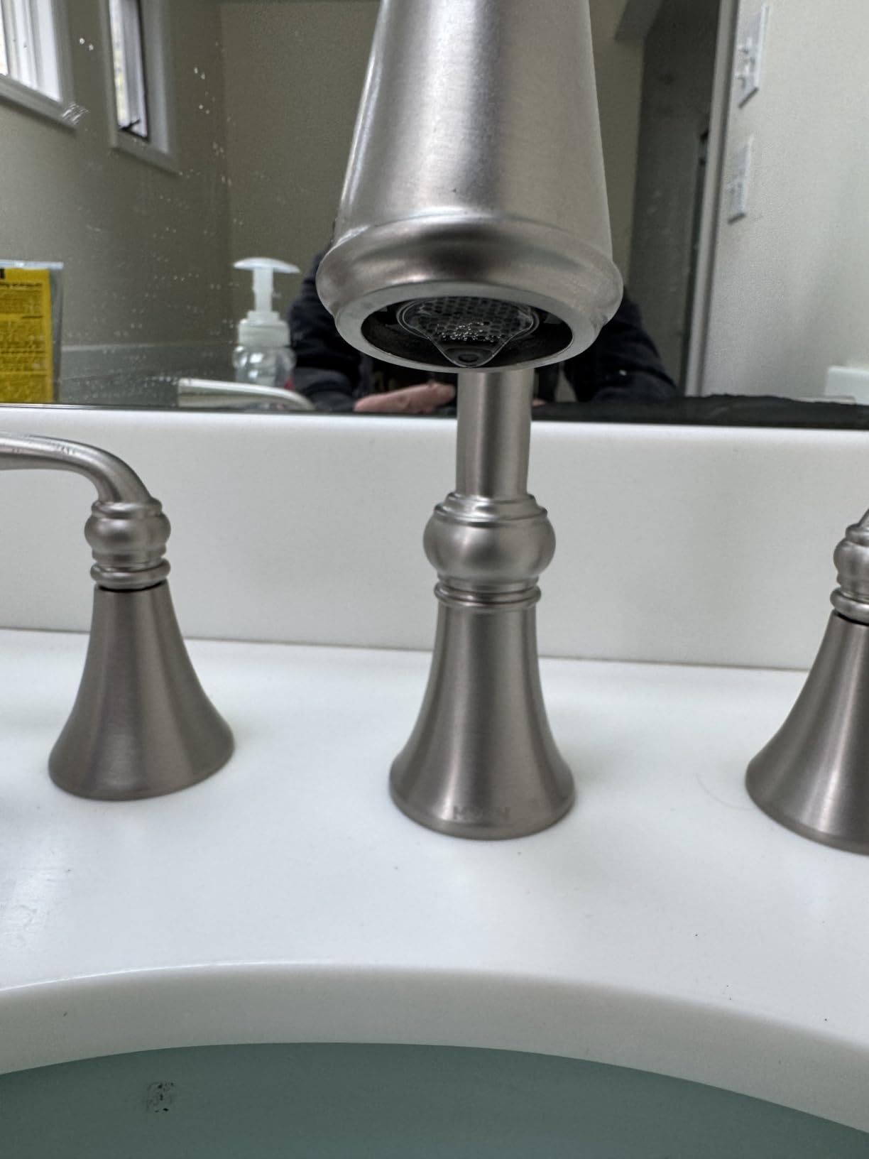 Moen Wetherly Spot Resist Brushed Nickel Two-Handle Centerset Bathroom Faucet with Drain Assembly customer photo 2