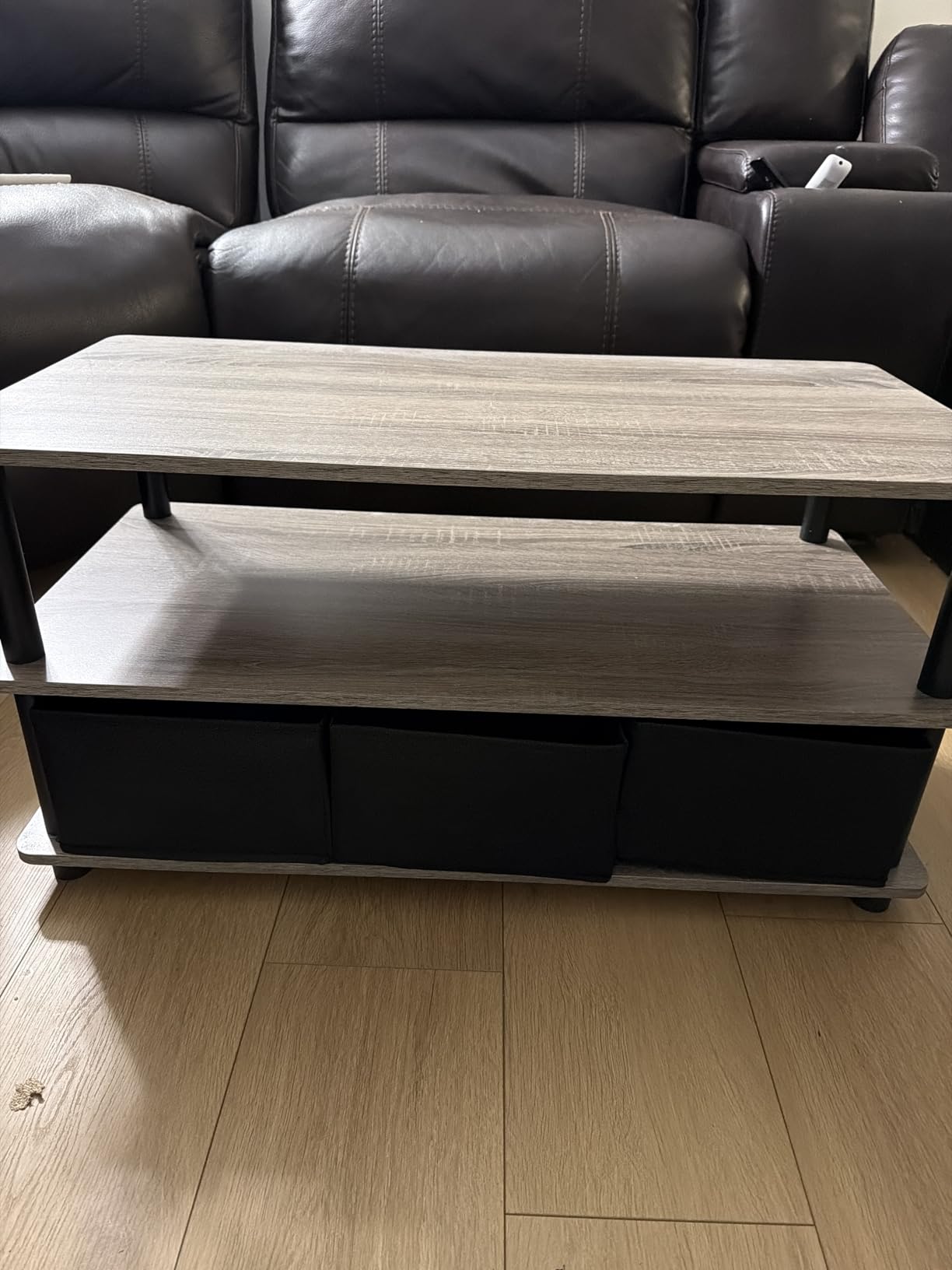 Furinno Andrey Coffee Table with Bin Drawer, French Oak Grey/Black customer photo 1