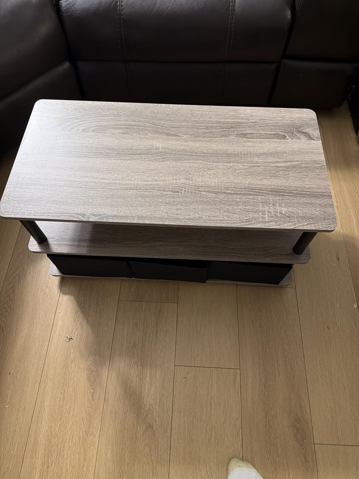 Furinno Andrey Coffee Table with Bin Drawer, French Oak Grey/Black customer photo 2