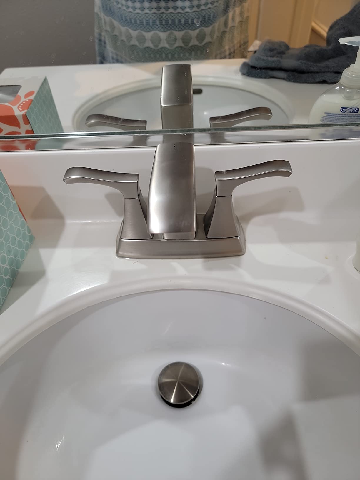 Pfister Venturi Bathroom Sink Faucet, 4-Inch Centerset, 2-Handle, 3-Hole, Spot Defense Brushed Nickel Finish customer photo 1