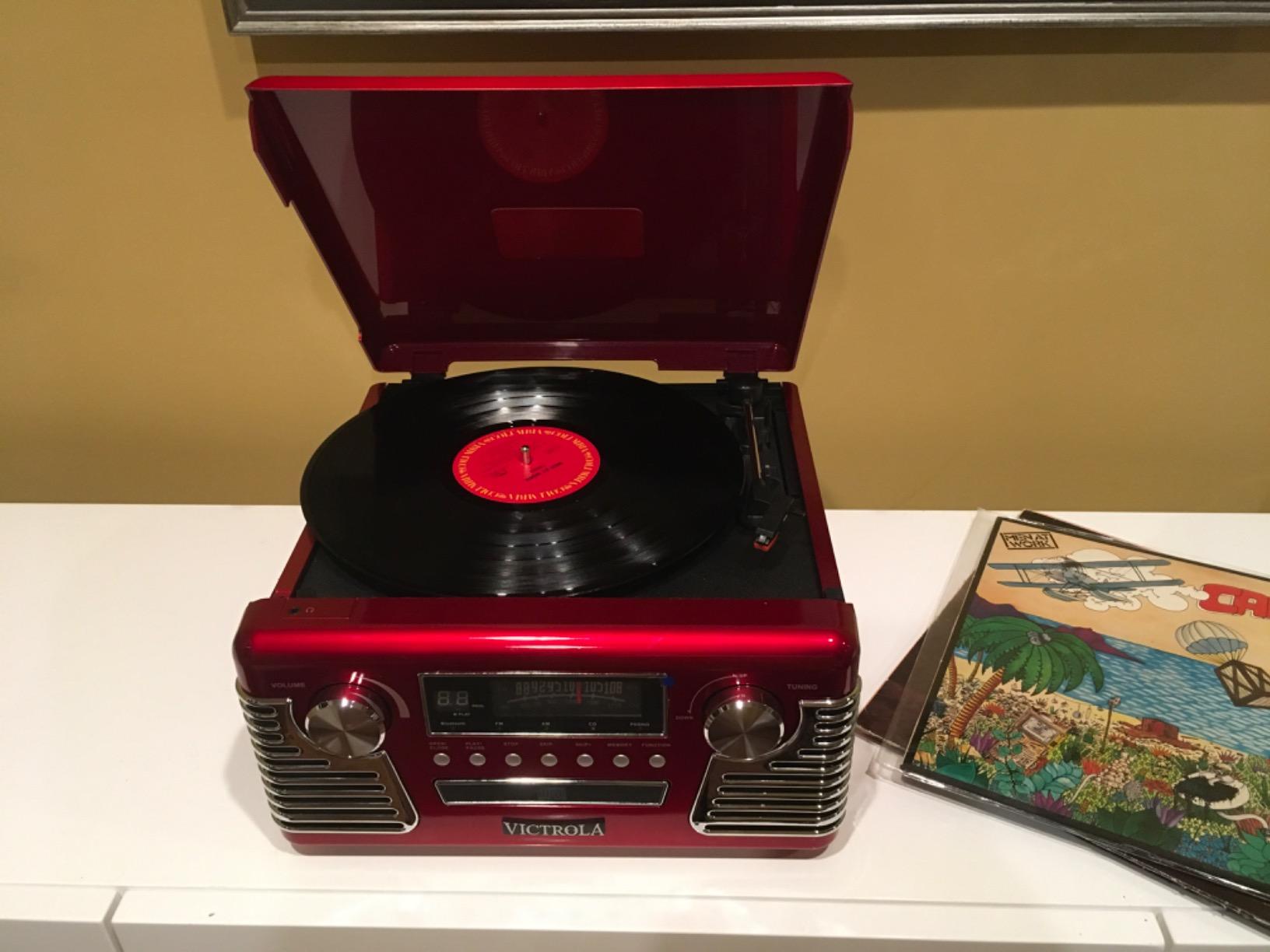 Victrola Haley Retro Bluetooth Record Player & Multimedia Center with Built-in Speakers - 3-Speed Turntable, CD Player, AM/FM Radio, 3.5mm Aux-In, Wireless Music Streaming, Blue customer photo 2