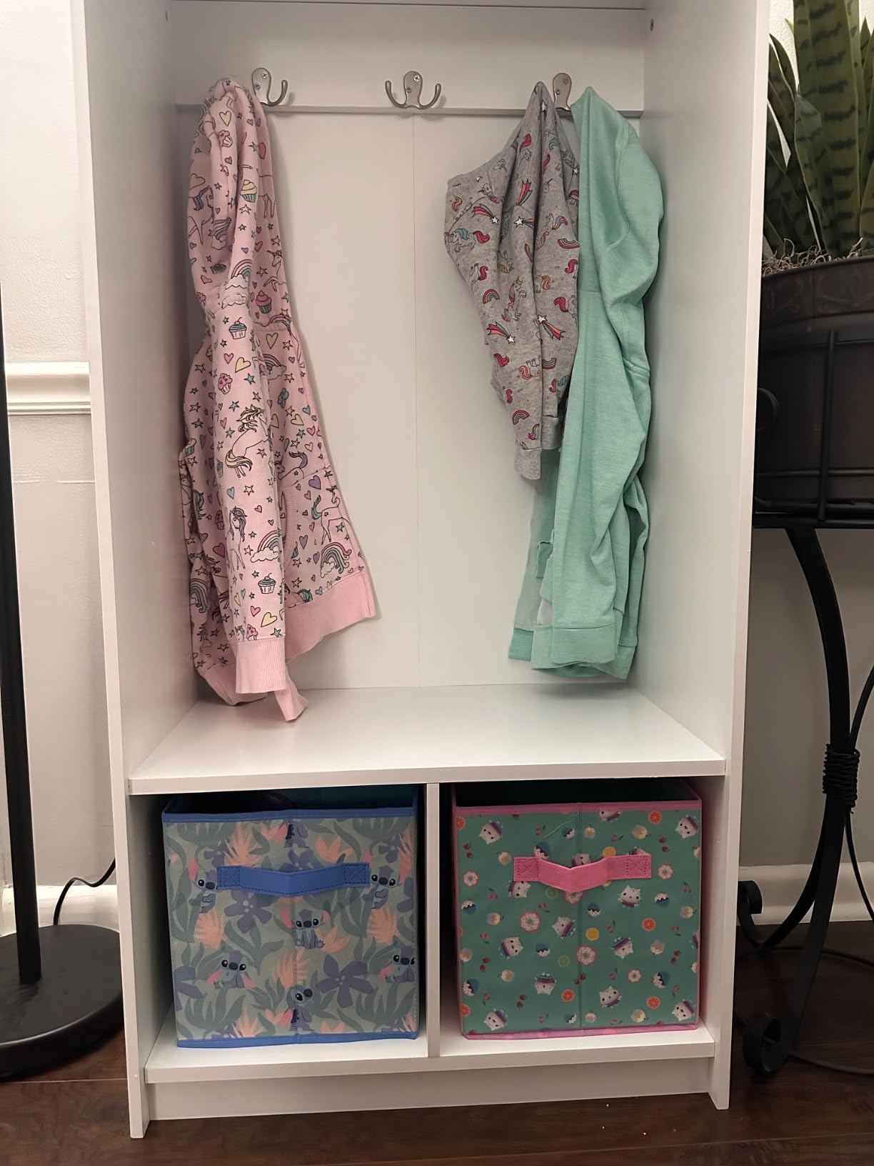 ClosetMaid KidSpace Wood Storage Locker, 2 Cubby Cube Compartments, Open Storage, 3 Hooks, for Coats, Backpacks, Jackets, White Finish customer photo 2