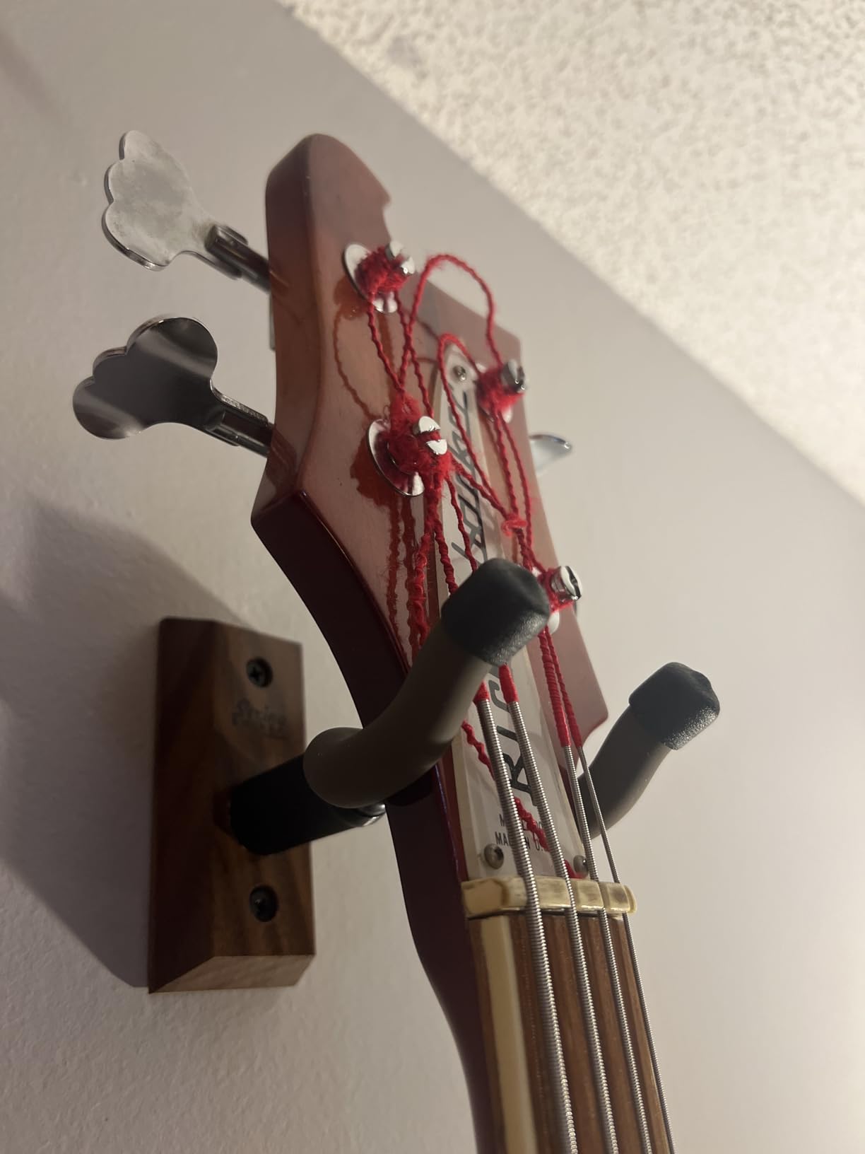 String Swing Guitar Wall Mount 3 Pack, Hangers, Holder Hook for Wall, Fits All Size Acoustic, Electric, Bass - Black Walnut Hardwood, Made in USA customer photo 2