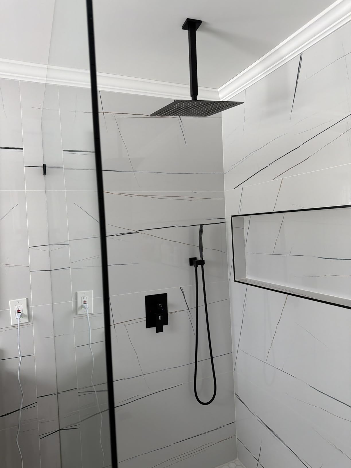 SR SUN RISE 12 Inch Ceiling Mount Brushed Nickel Shower System Bathroom Luxury Rain Mixer Shower Combo Set Ceiling Rainfall Shower Head System Faucet Trim Repair Kits with Rough-in Valve and Trim customer photo 1