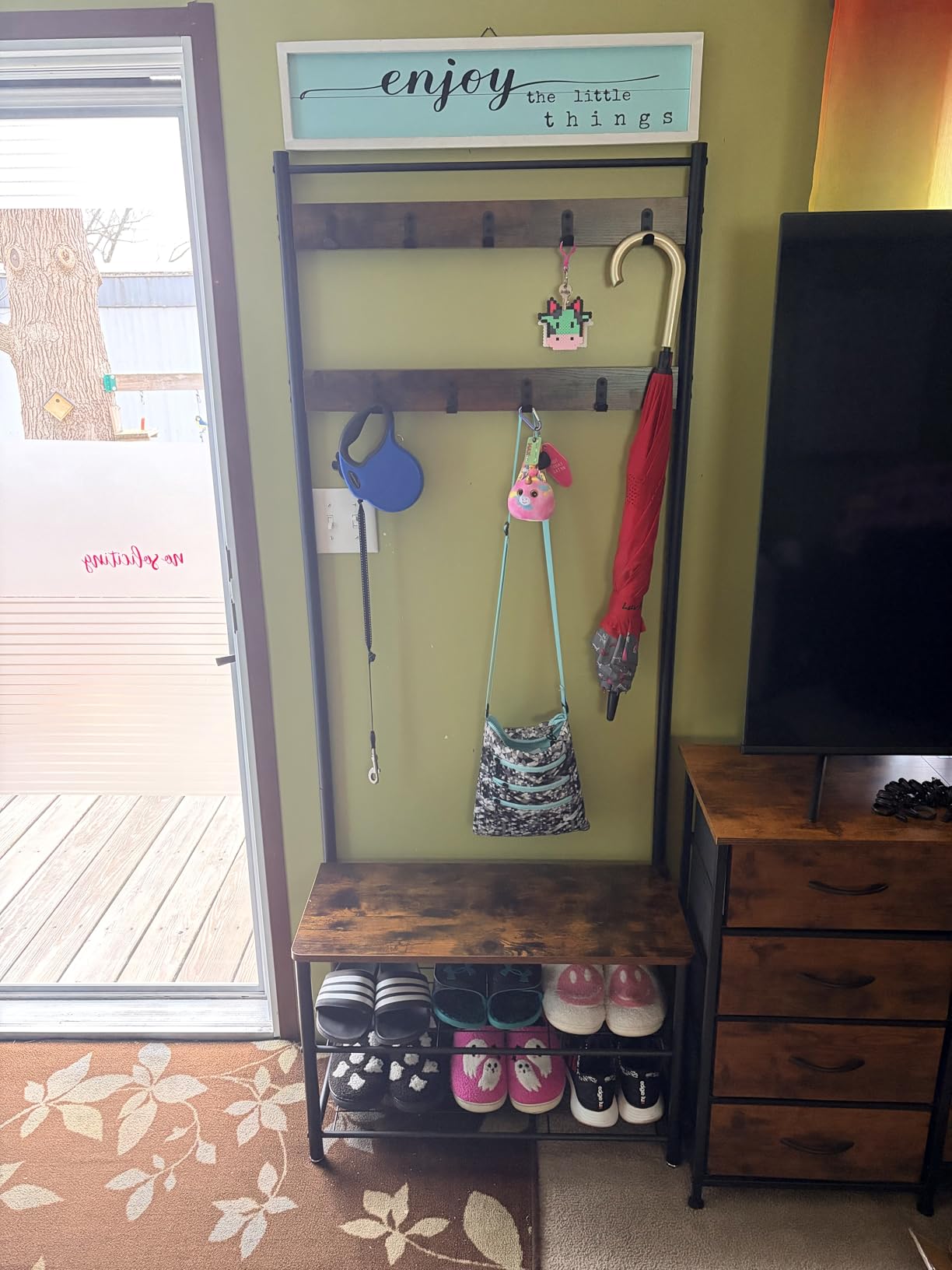 VASAGLE Coat Rack, Hall Tree with Shoe Storage Bench, Entryway Bench with Shoe Storage, 3-in-1, Steel Frame, for Entryway, 12.6 x 27.6 x 68.9 Inches, Industrial, Rustic Brown and Black UHSR41BX customer photo 2