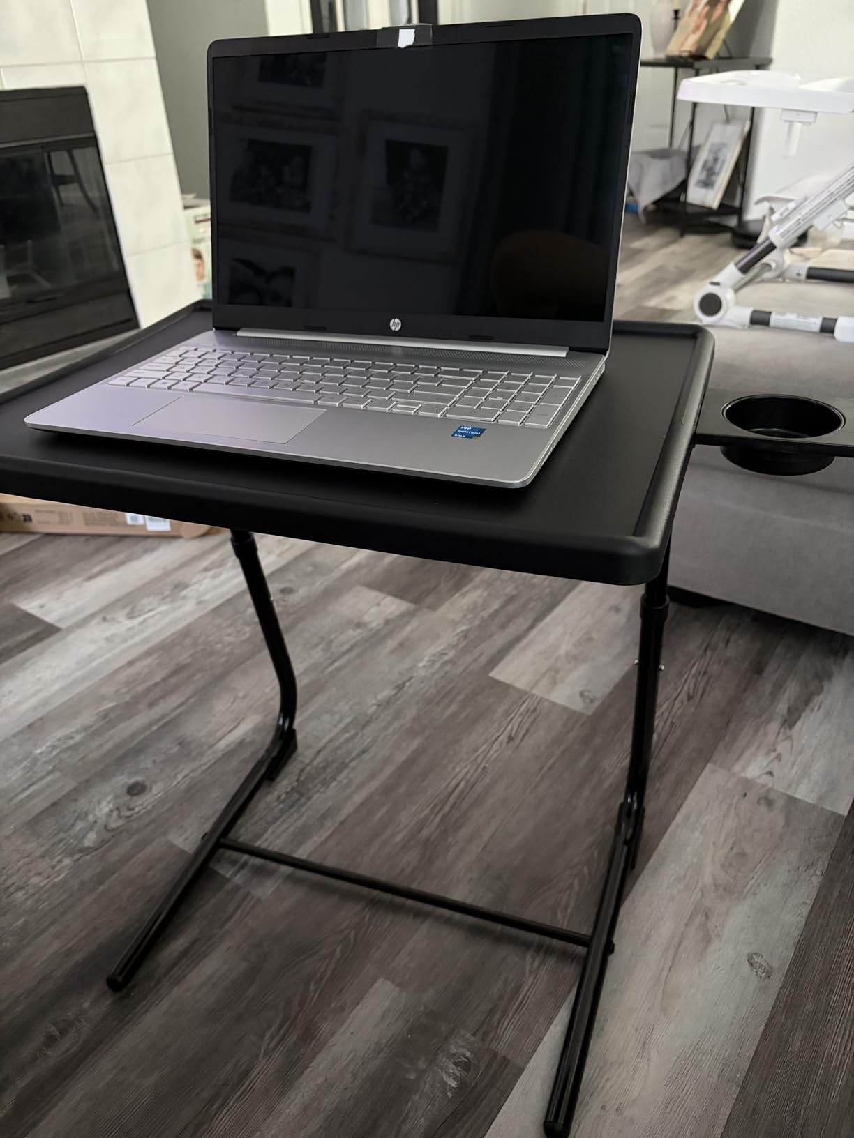 HUANUO Adjustable TV Tray Table - TV Dinner Tray on Bed & Sofa, Comfortable Folding TV Tray with 6 Height & 3 Tilt Angle Adjustments (Black) customer photo 1