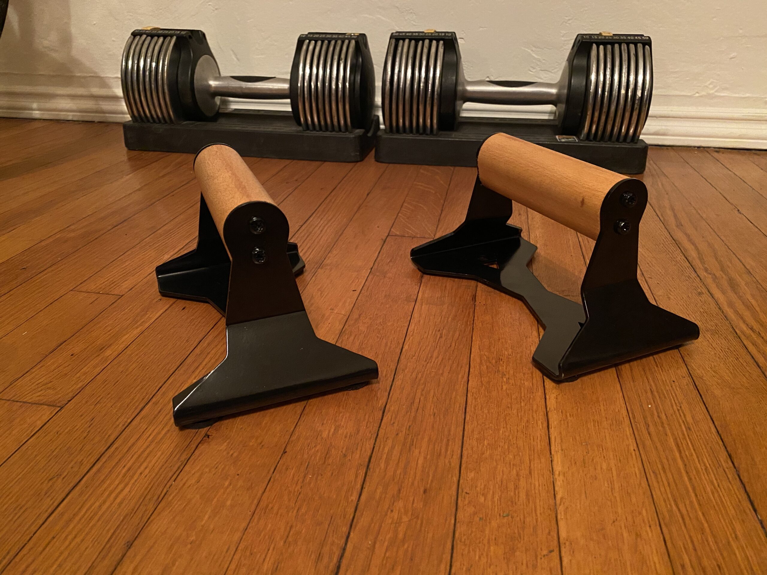 PULLUP & DIP Parallettes - Push Up Handles with Ergonomic Wooden Handles & Heavy-Duty Steel - Non-slip Parallettes Bars for Strength Training and Calisthenics - Press Up Handles for Push Ups customer photo 1