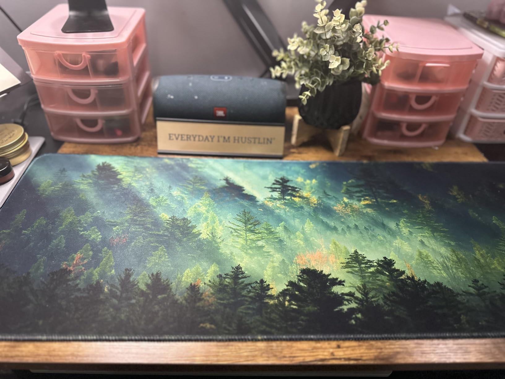 Galdas Mouse Pad For Gaming, Forest Background Pattern XXL XL Large Mouse Mat Long Extended MousePad Desk Mat Non-Slip Rubber Mice Pads Stitched Edges Thin (31.5 x 11.8 x 0.12 Inches) Tree customer photo 2