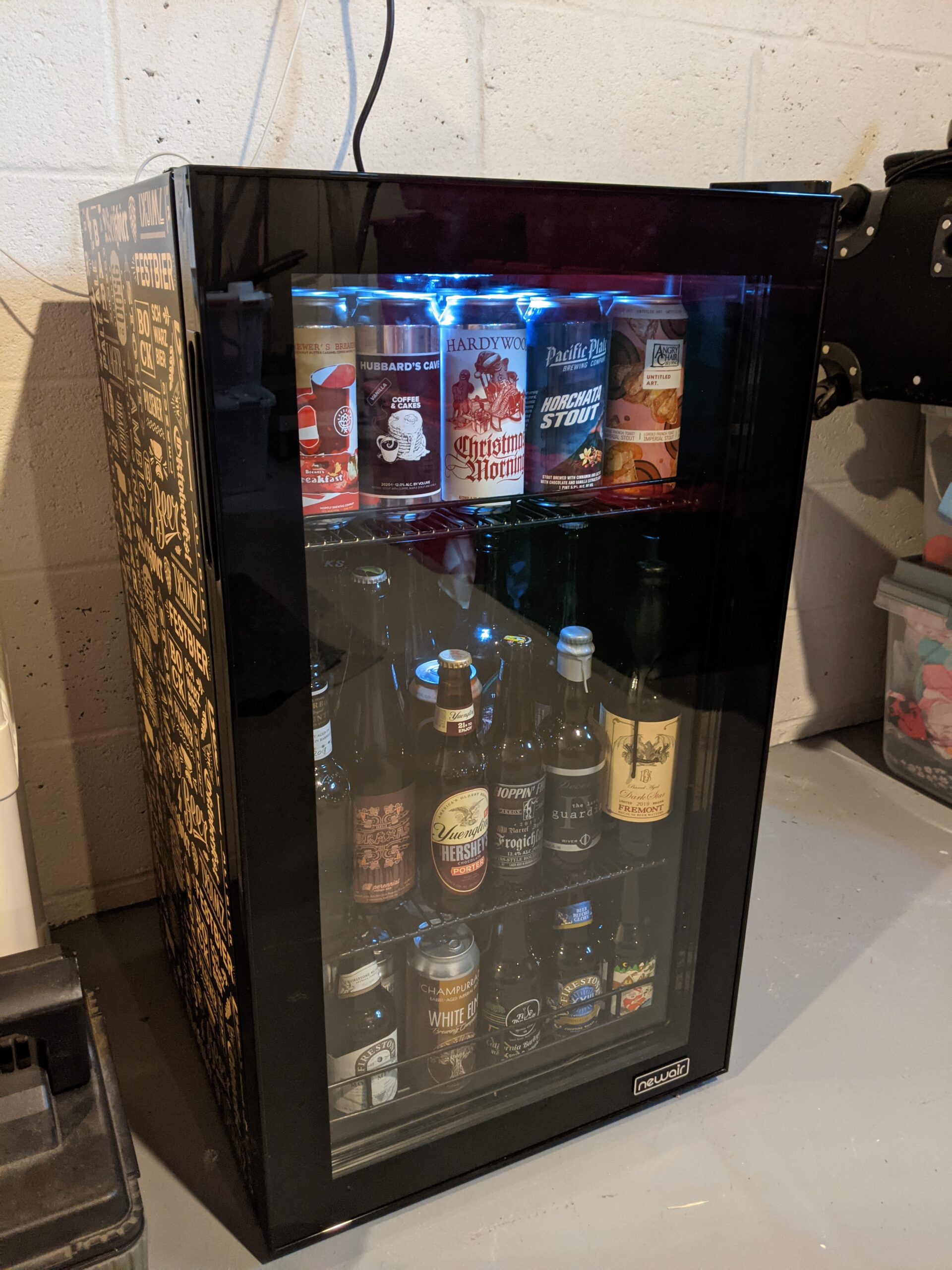 Newair 126 Can Beverage Refrigerator | Freestanding Mini Fridge for Home Bar or Office | SplitShelf Storage, 32°F Cooling & LED Lighting | Beers of the World Design customer photo 1