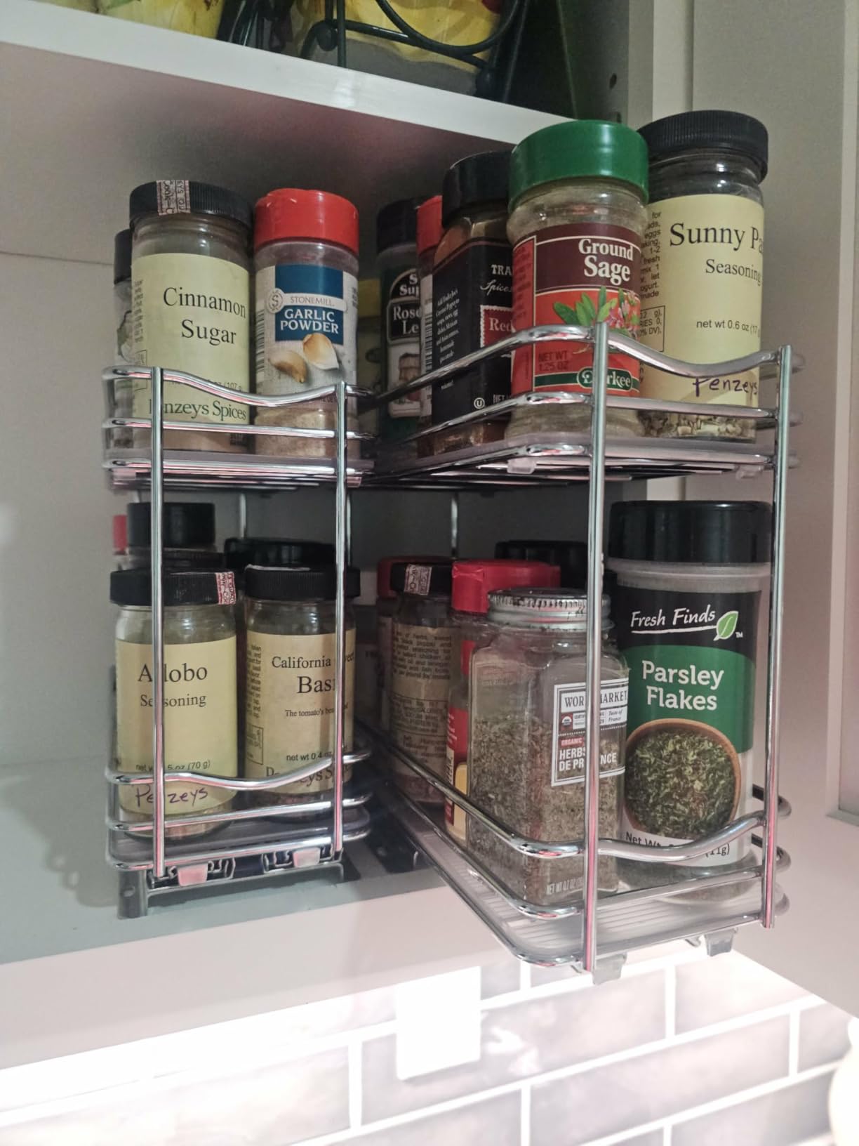 LYNK PROFESSIONAL Pull Out Spice Organization for Cabinets - 4-3/8 inch Wide, Slide Out Spice Rack Organizer, Sliding 2 Tier Chrome customer photo 2