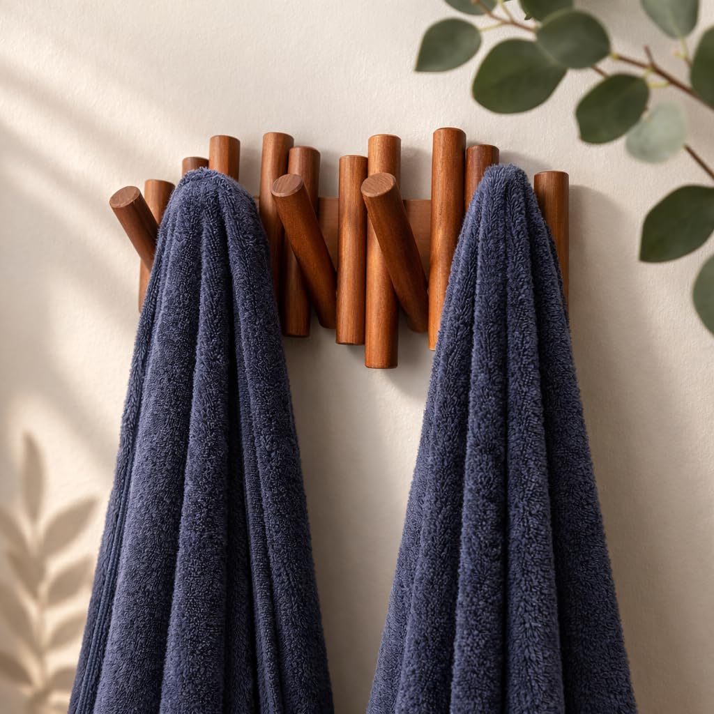 Umbra Picket Coat Rack Wall Mount - 5 Flip-Down Wood Coat Hooks, Modern & Functional Storage, Easy Install Wall Hooks, Natural customer photo 1