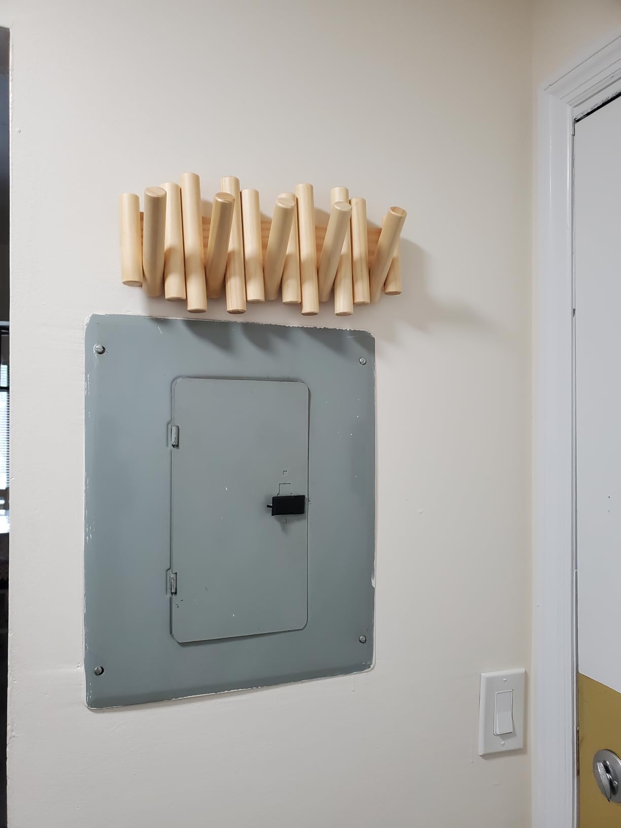 Umbra Picket Coat Rack Wall Mount - 5 Flip-Down Wood Coat Hooks, Modern & Functional Storage, Easy Install Wall Hooks, Natural customer photo 2