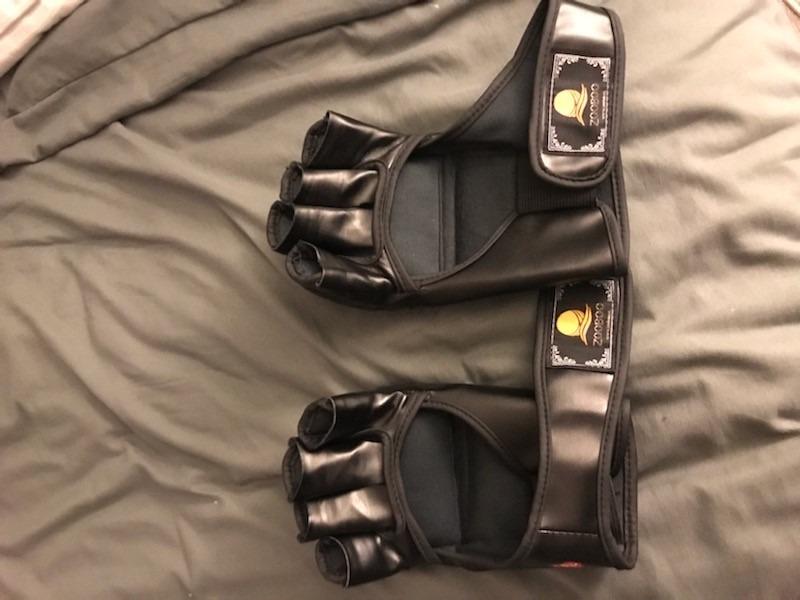ZooBoo MMA Gloves, Half-Finger Boxing Fight Gloves MMA Mitts with Adjustable Wrist Band UFC Gloves for Sanda Sparring Punching Bag Training (One Size Fits Most) customer photo 1
